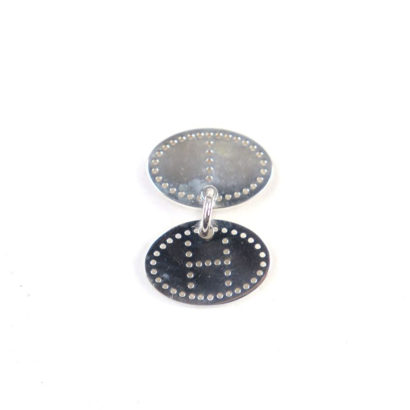 Hermes Eclipse Evelyn Ag925 H Logo Motif Perforated Oval Pendant Top Silver