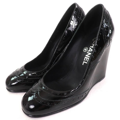 CHANEL G31216 Patent Leather Perforated Wedge Sole Pumps Black 36.5 Storage