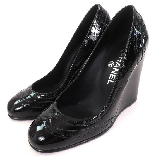 CHANEL G31216 Patent Leather Perforated Wedge Sole Pumps Black 36.5 Storage