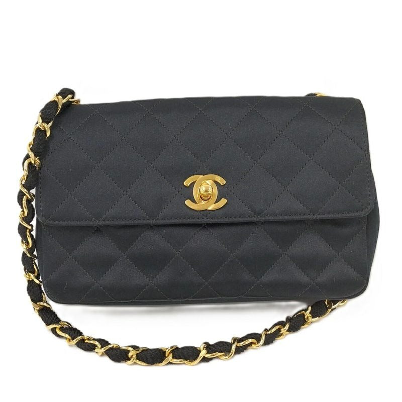 Chanel Mini Quilted Chain Shoulder Bag Satin Black