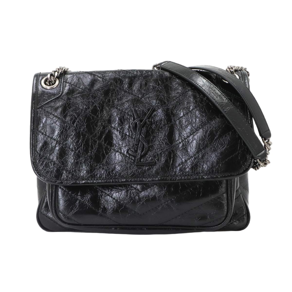 Saint Laurent Niki Medium Chain Shoulder Bag Leather Noir Silver