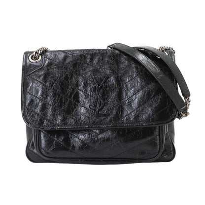 Saint Laurent Niki Medium Chain Shoulder Bag Leather Noir Silver
