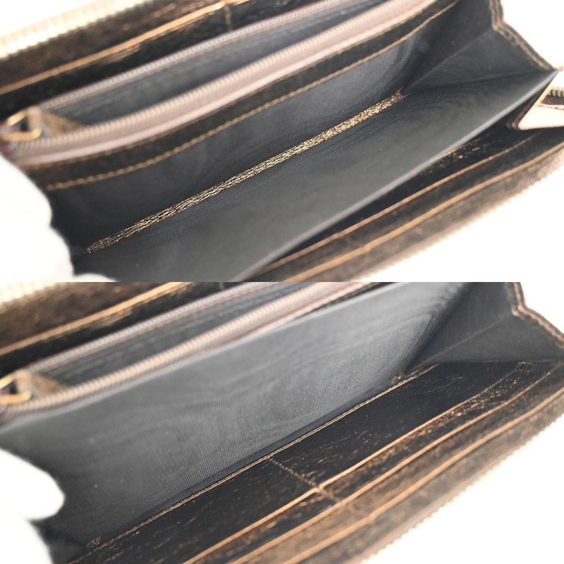 YVES Saint Laurent Long Wallet Round Zipper YSL Bronze Leather 07bs176