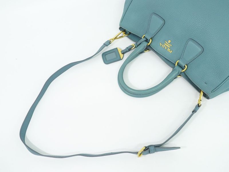 Authentic Prada Leather 2WAY Shoulder Bag Handbag Light Blue Bag Pre-owned