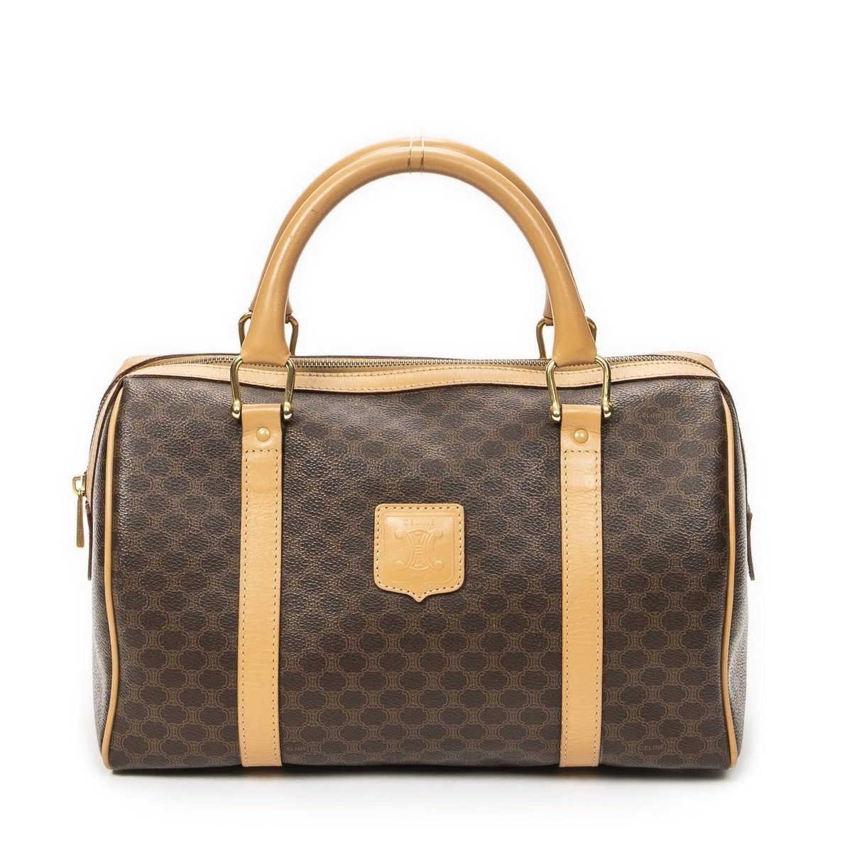 Celine Small Boston Brown Macadam Canvas Shoulder Bag