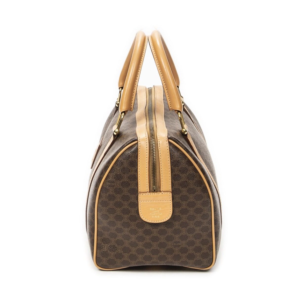 Celine Small Boston Brown Macadam Canvas Shoulder Bag — view 3