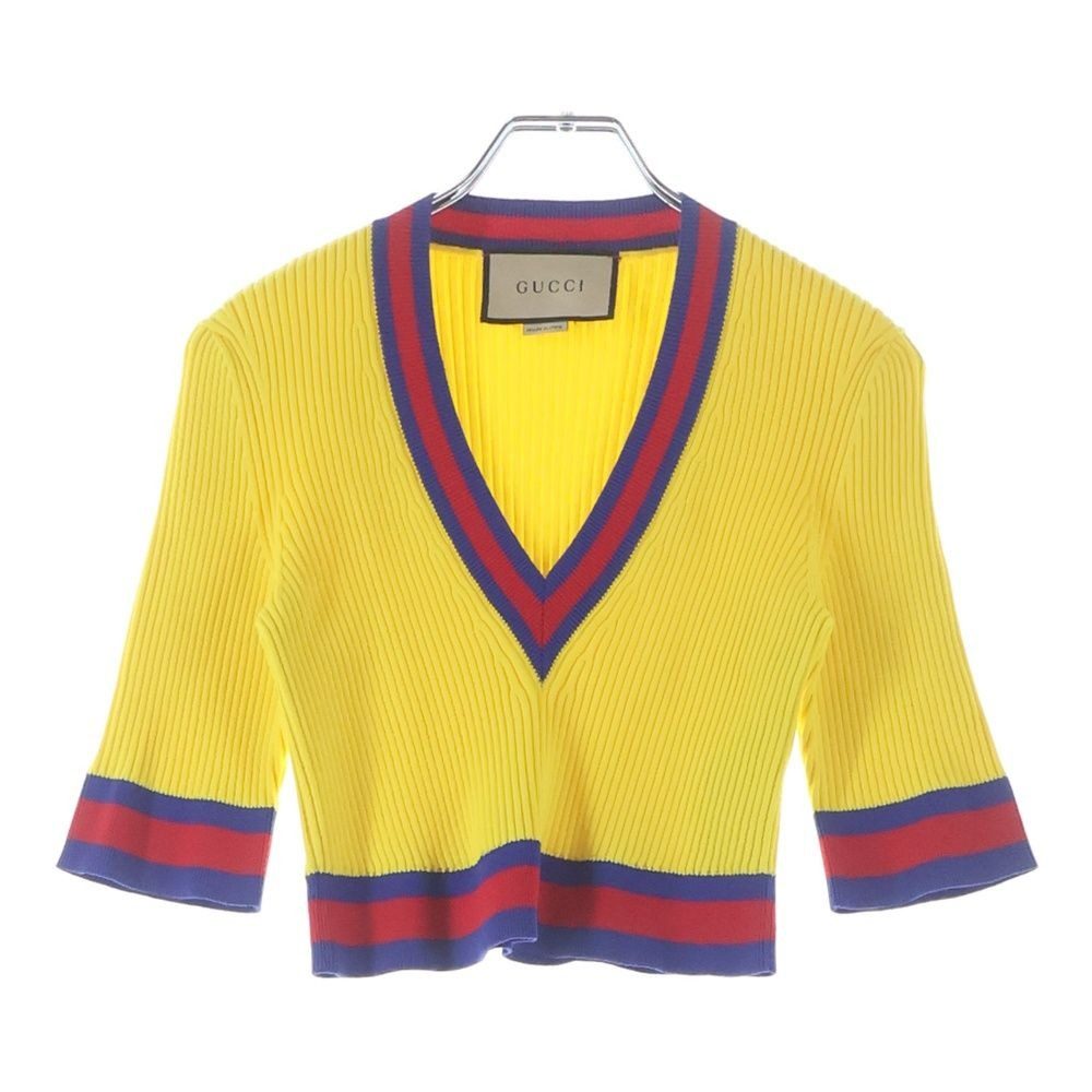 Gucci Stretch Viscose Cropped V-neck Knit Yellow Sweater