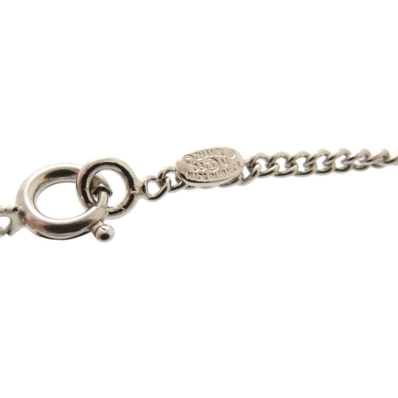 Chanel Coco Mark A28942 Metal Rhinestone Silver Necklace 0460 Chanel