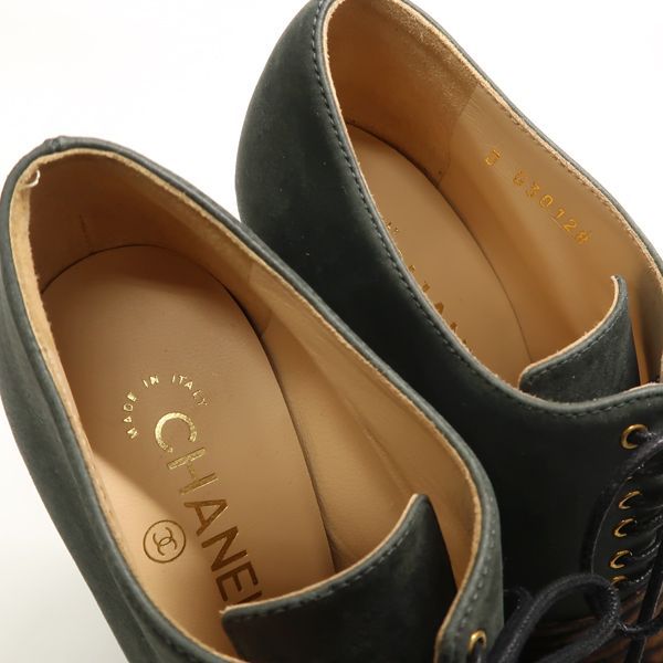 Chanel Booties Chunky Heel 14A G30128 C7257 Lace-up #36 Leather Wood-like