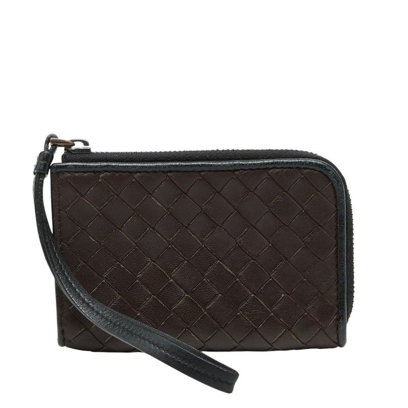 Bottega Veneta Intrecciato L-shaped Zipper Coin Purse Brown Leather