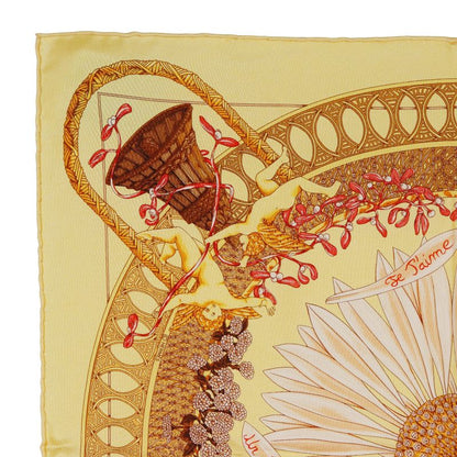 Hermes Carré 42 Amours Sunflowers Silk Yellow Women's Scarf