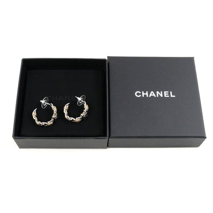Chanel Metal Leather Coco Mark Hoop Earrings Ladies Pre-owned