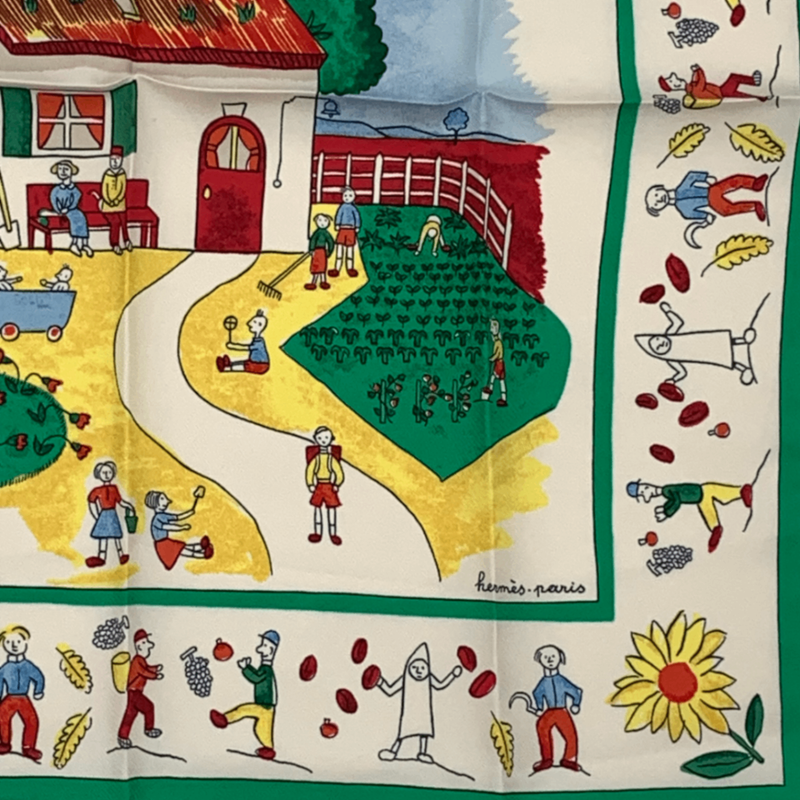 Hermes RE TOUR A LA Terre Back Home 100% Silk Scarf Green With Bag