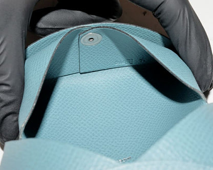 Hermes Bifold Card Case Business Card Holder Calvi Epson Blue Jean