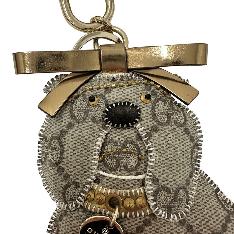 Gucci Key Holder Women's Men's Brand GG Plus Guccioli Bulldog Gray Bulldog Cute