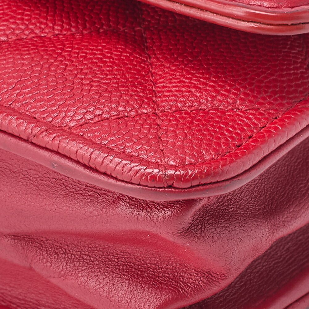 Chanel Shoulder Bag Chain Wallet Matelasse Caviar Skin CC Filigree Red Gold