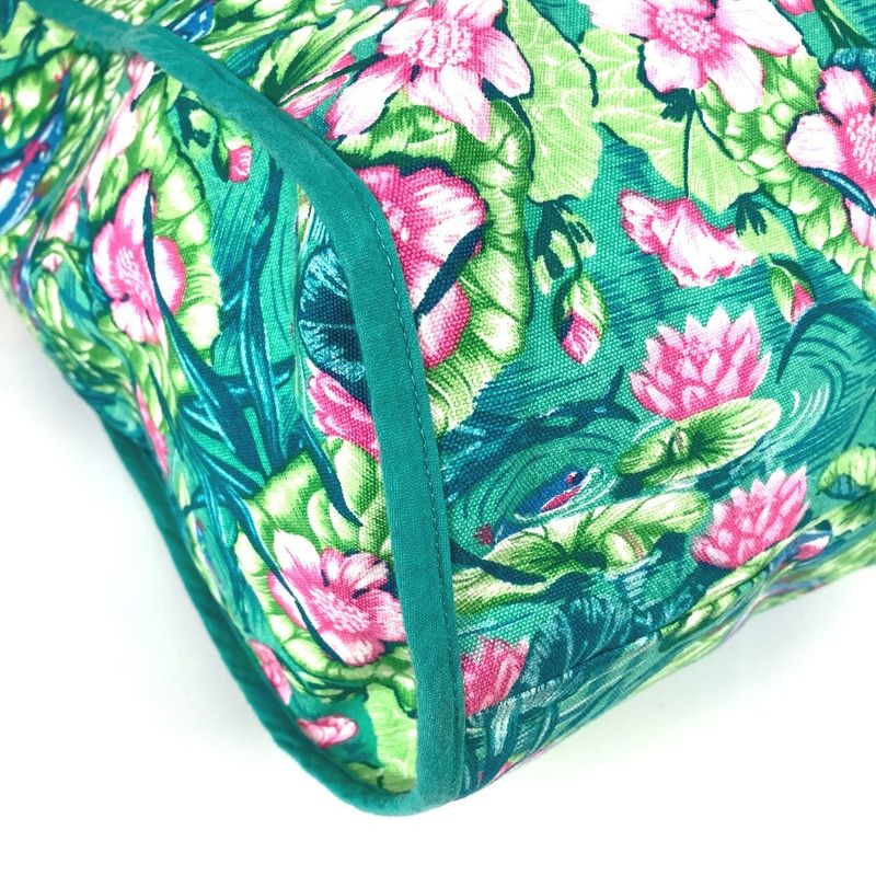 Hermes Shoulder Bag FROG Floral Flower Cotton Green