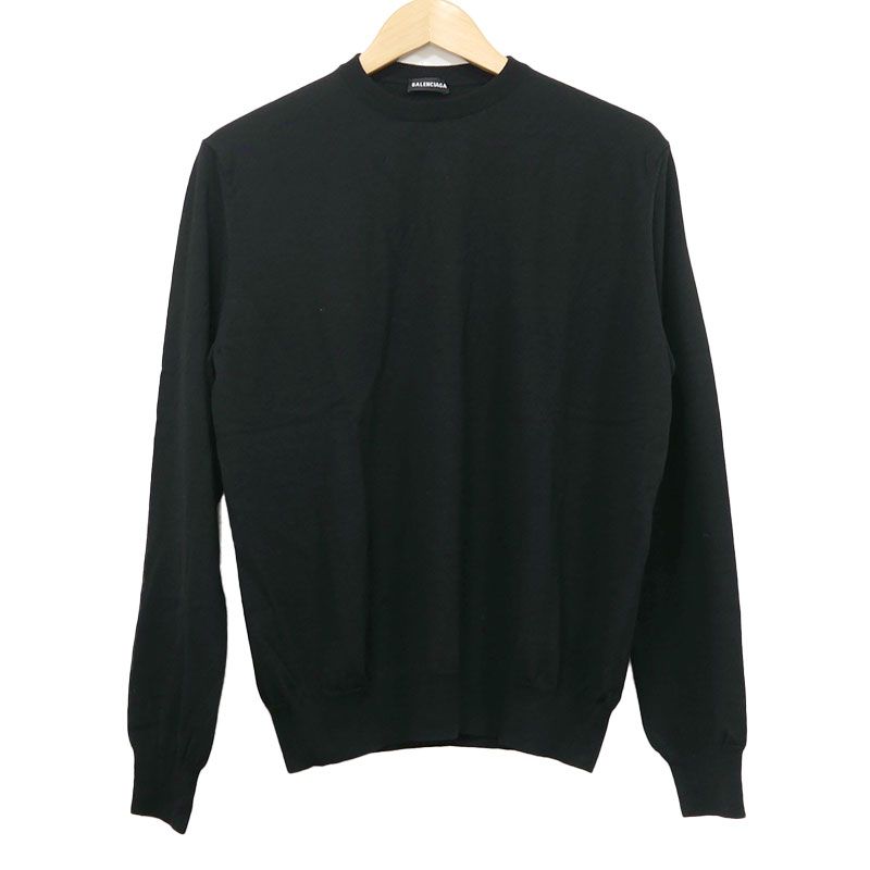 Balenciaga Back Logo Crew Neck Knit 534419 Size S Black