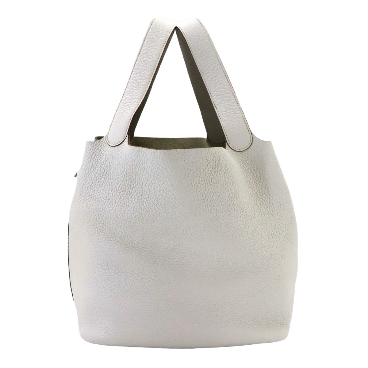 Hermes Picotin Lock Kazak 26 GM Hand Bag Taurillon Clemence Blanc Pearl Gray