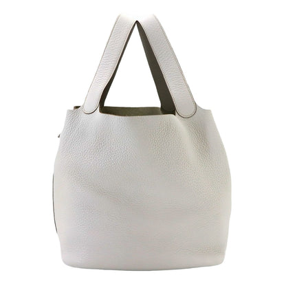 Hermes Picotin Lock Kazak 26 GM Hand Bag Taurillon Clemence Blanc Pearl Gray