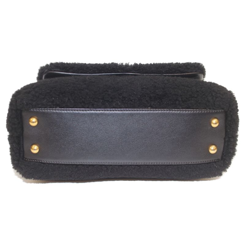 Chanel A92990 No 23 Black Coco Handle XS 24 Mouton Shearling Fur Chain Bag