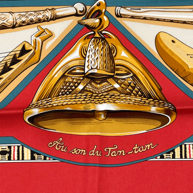 Hermes Scarf Carre 90 Au Son Du Tam To The Sound Of Tam Silk Red