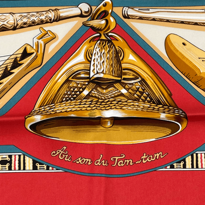 Hermes Scarf Carre 90 Au Son Du Tam To The Sound Of Tam Silk Red