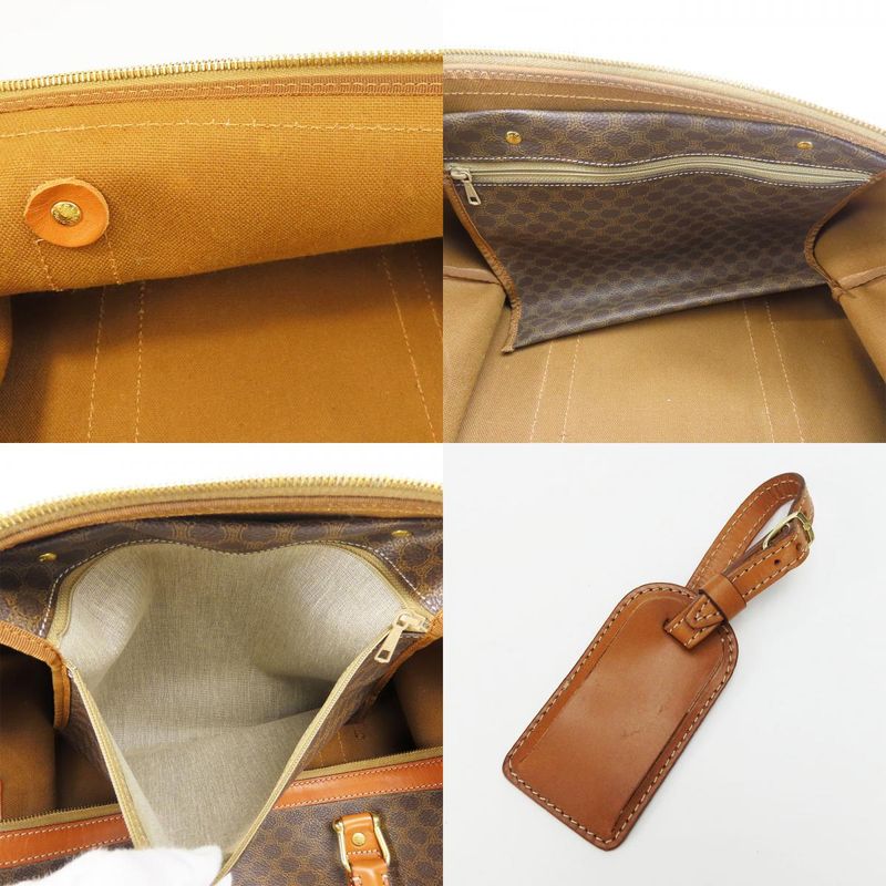 Celine Boston Bag Macadam PVC Leather Brown Gold Hardware Travel Hardware