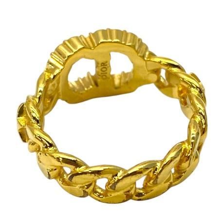 Christian DIOR Ring Accessories Jewelry Small CD Logo GP Rhinestone Gold [size