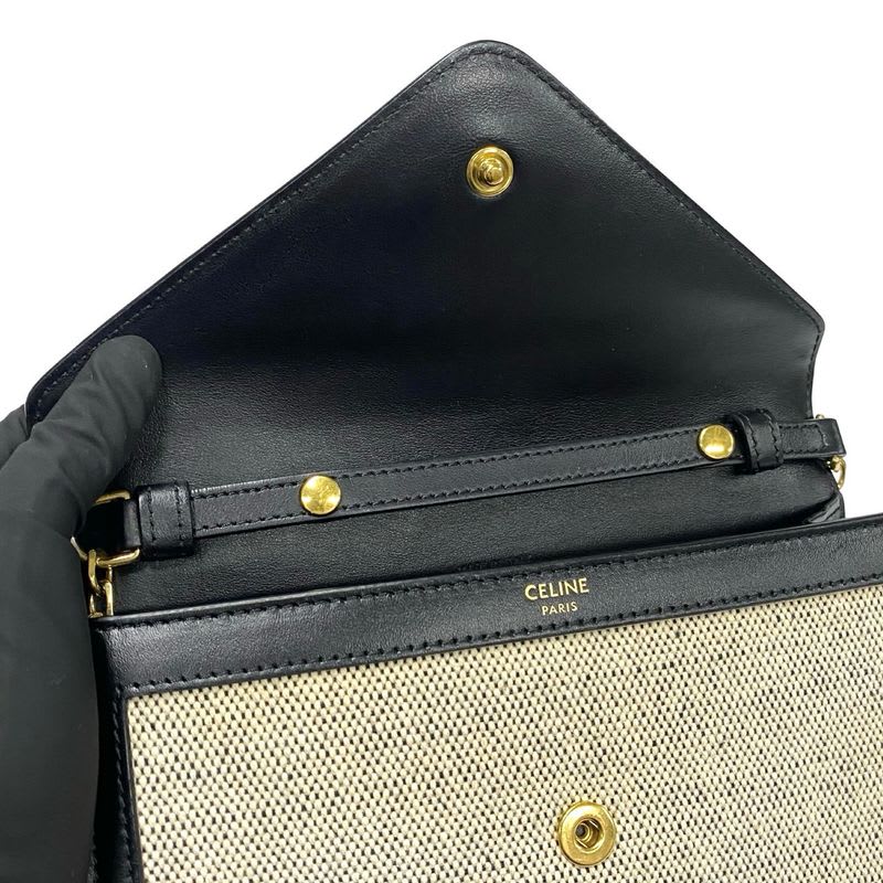 Celine Triomphe Chain Shoulder Bag Canvas Leather Mini
