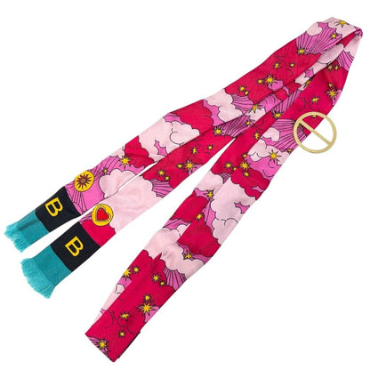 Bvlgari Lappi Scarf Twilly Ribbon with Ring Silk Red Pink Multicolor