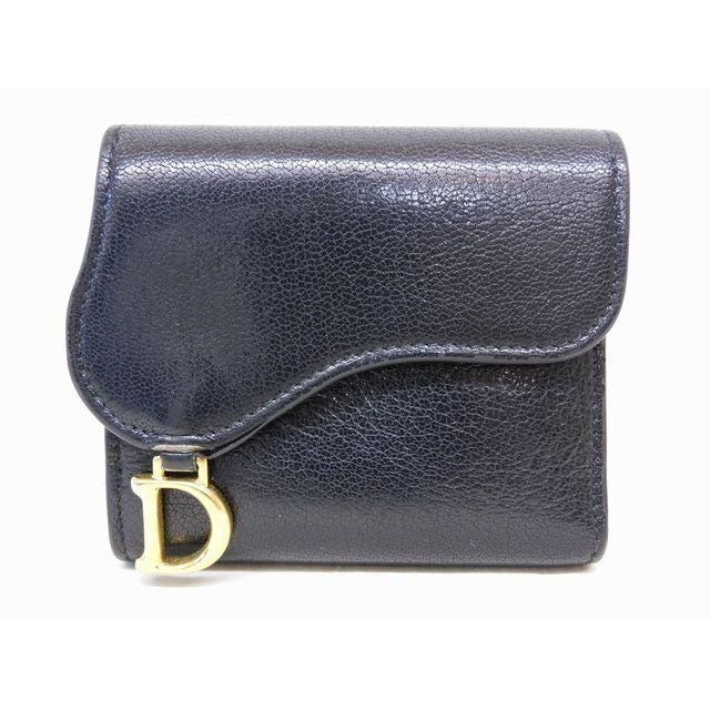 Dior Saddle Lotus Compact Wallet Black Gold Leather 7K