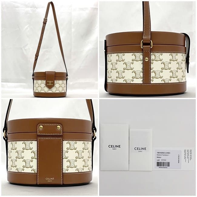 Celine Shoulder Bag Tambour White Brown Triomphe