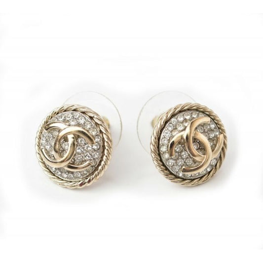 Chanel Circle Motif Logo CC Gold Rhinestone