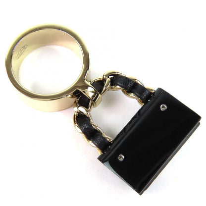 Chanel CC Logo Quilted Bag Charm Ring Gold Black — view 6