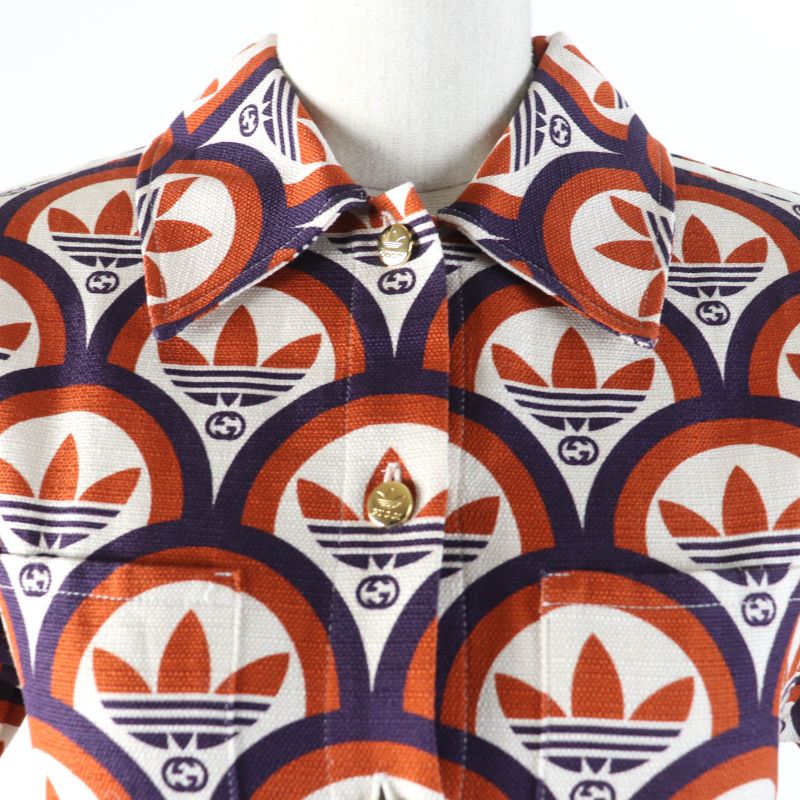 Gucci×adidas 703002 Trefoil Logo Total Short Sleeve Shirt Orange 36 Made In