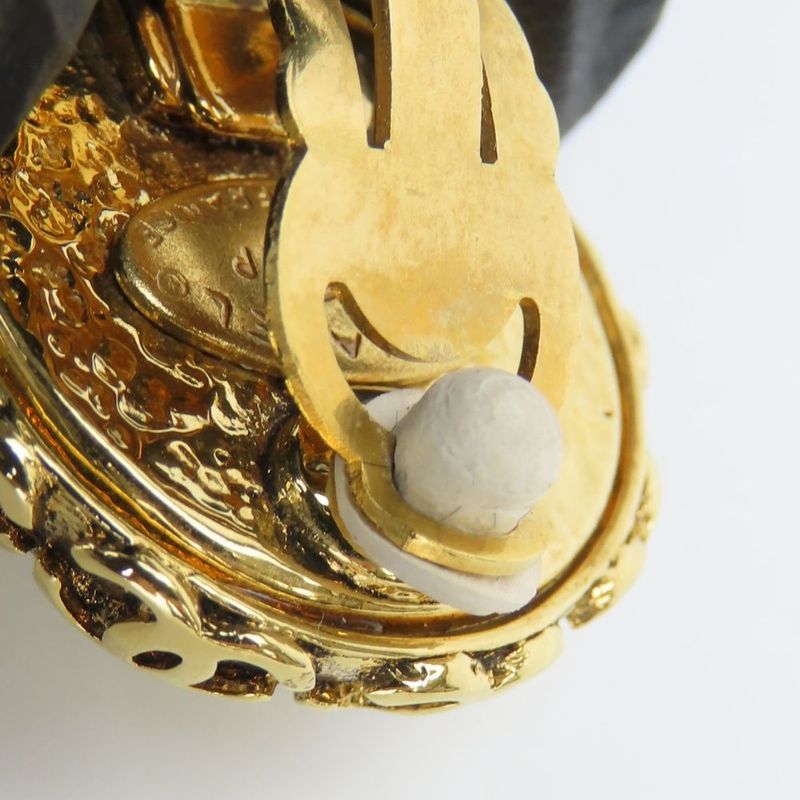 Chanel Earring Coco Mark Metal Faux Pearl Gold Plated Accessories 94P Ladies