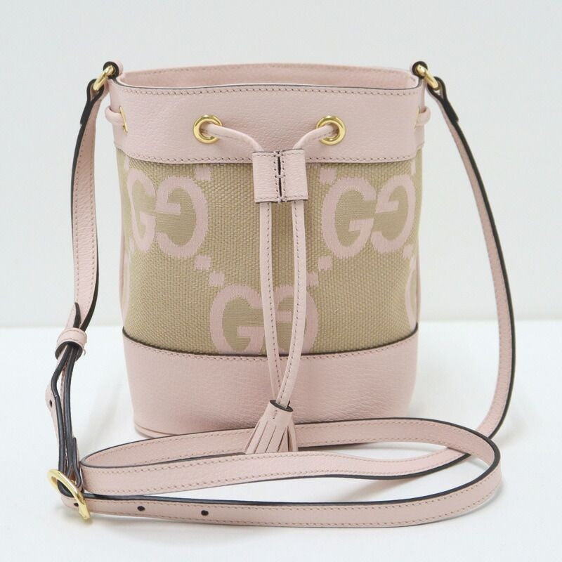 Gucci Jumbo GG Mini Bucket Shoulder Bag Beige Pink Canvas Leather X