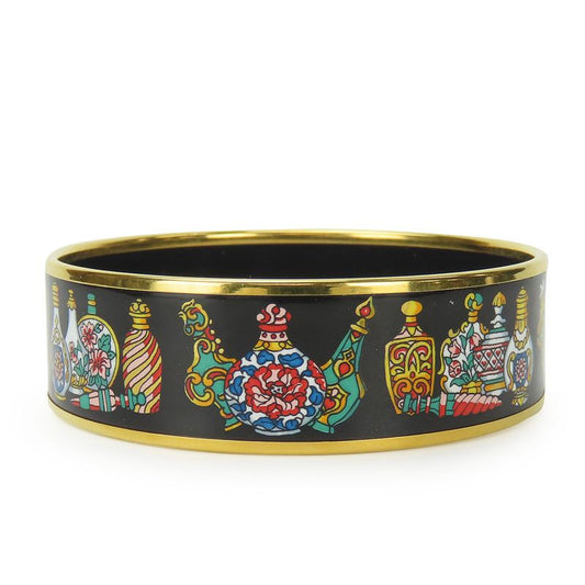 Hermes Bangle Emile Metal Cloisonne Black Multicolor Gold Hardware Plated
