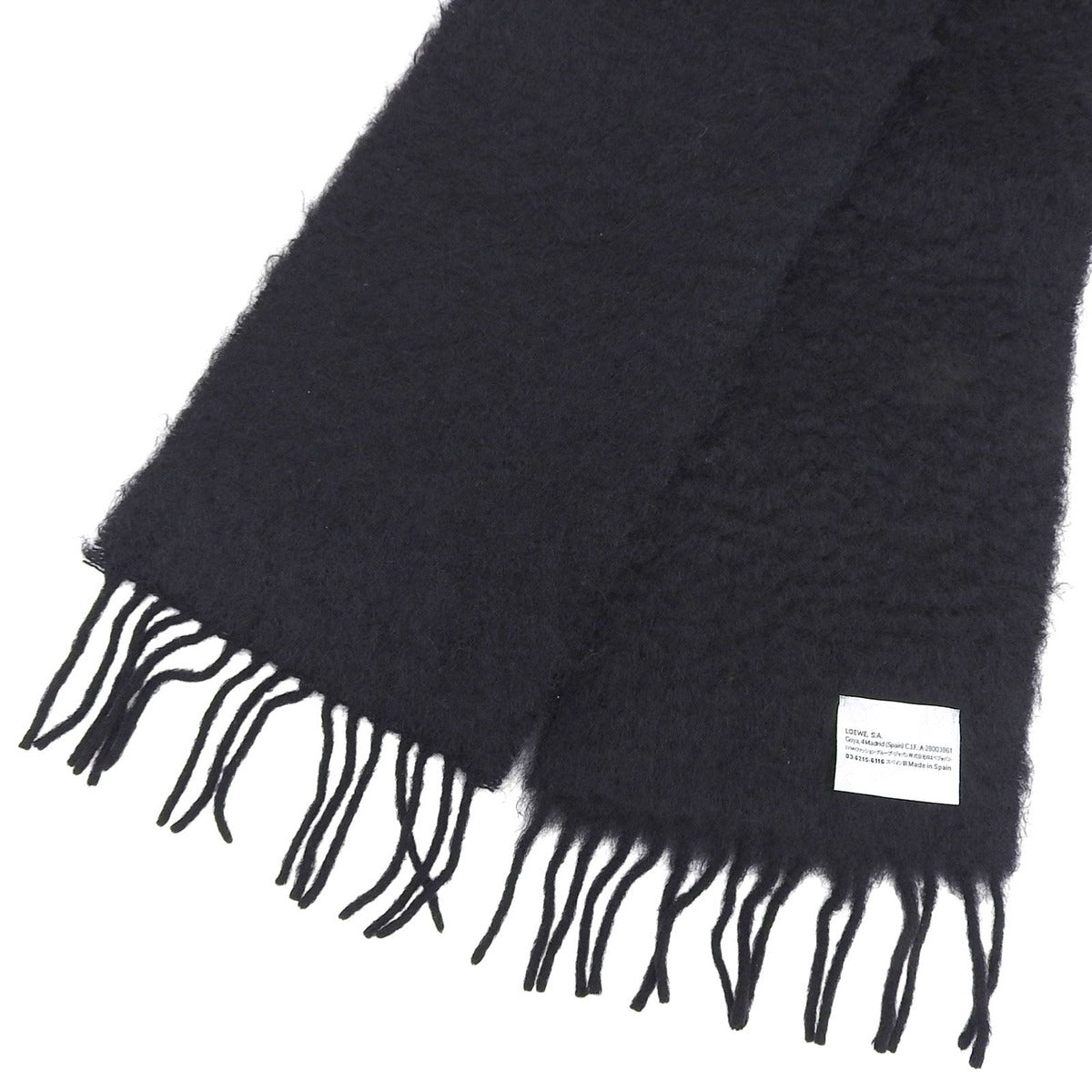 Loewe Mohair Wool Blend Anagram Leather Patch Long Scarf with Fringe Black — view 5