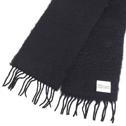 Loewe Mohair Wool Blend Anagram Leather Patch Long Scarf with Fringe Black — view 5