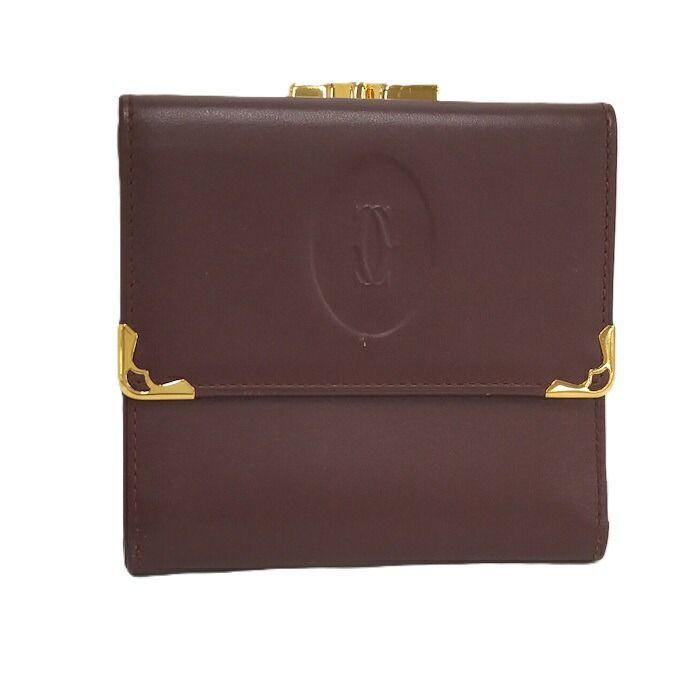 Cartier Compact Wallet Trifold Clasp Closure Mastline Leather Bordeaux