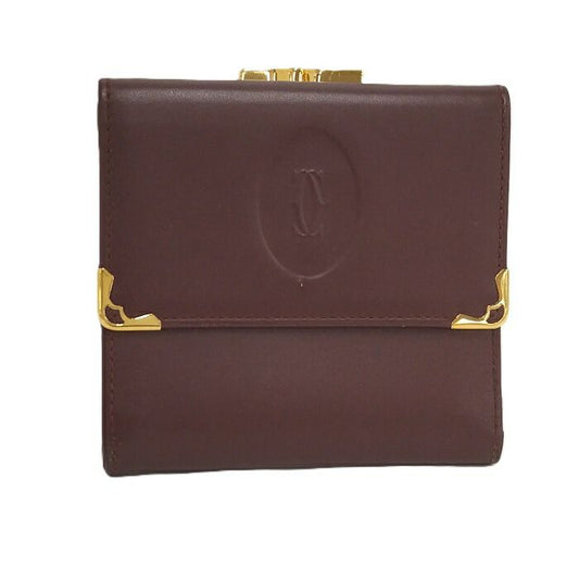 Cartier Compact Wallet Trifold Clasp Closure Mastline Leather Bordeaux