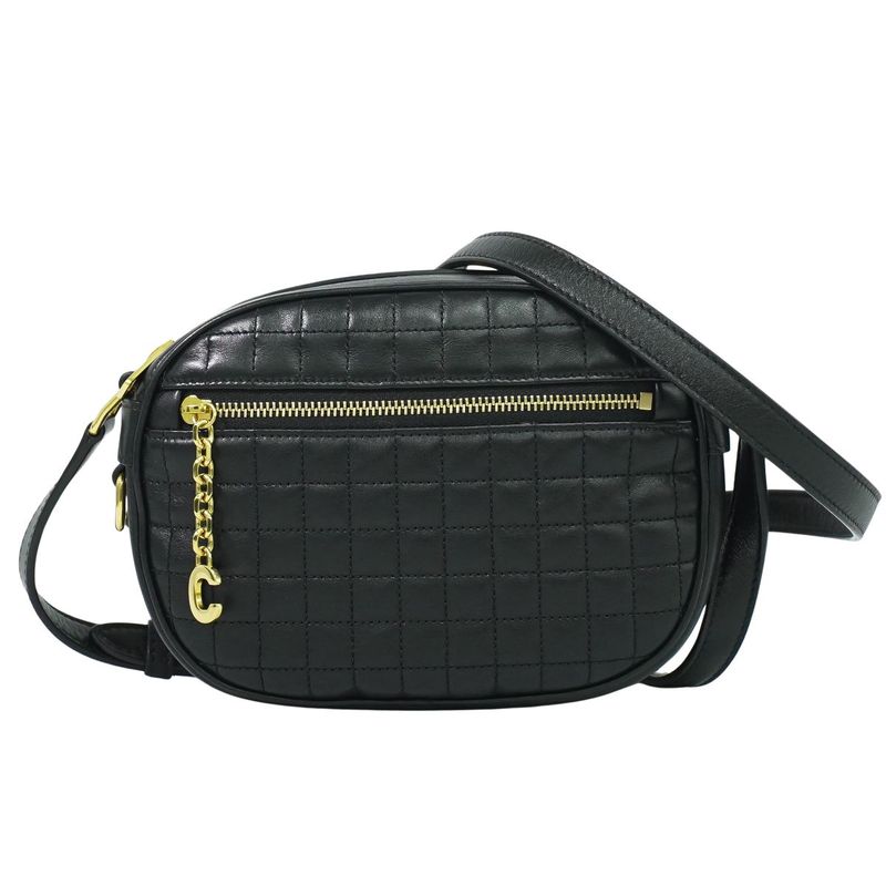 Authentic Celine Ccharm Shoulder Bag Pochette Leather Black Bag Pre-owned