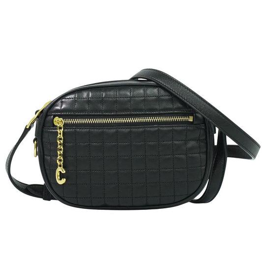 Authentic Celine Ccharm Shoulder Bag Pochette Leather Black Bag Pre-owned