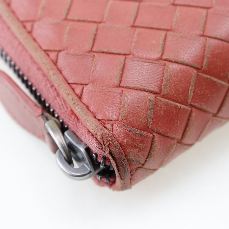 Bottega Veneta Bottega Veneta Round Zipper Intrecciato Lambskin Red/pink
