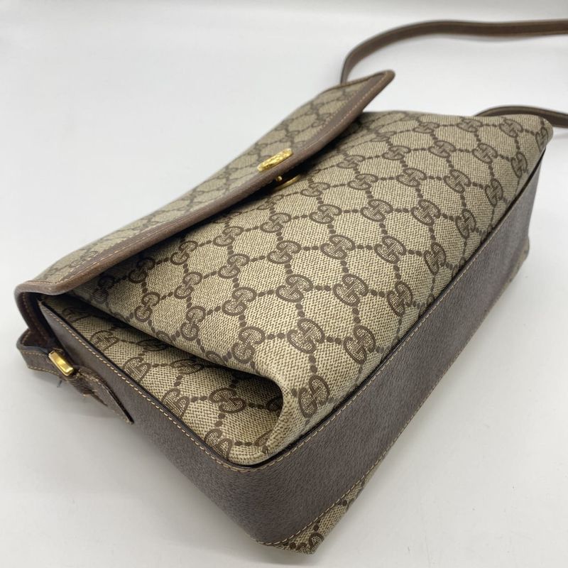 Gucci Old Gucci 001 113 6165 Shoulder Bag GG Supreme Leather Beige Brown Ladies