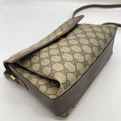 Gucci Old Gucci 001 113 6165 Shoulder Bag GG Supreme Leather Beige Brown Ladies
