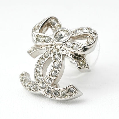 Chanel Earrings Earring Silver Coco Mark Ribbon Rhinestone