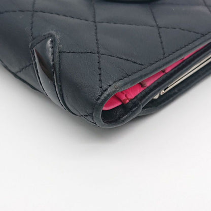 Chanel Cambon Line Folding Wallet With Clasp Black Coco Mark Lambskin Box With